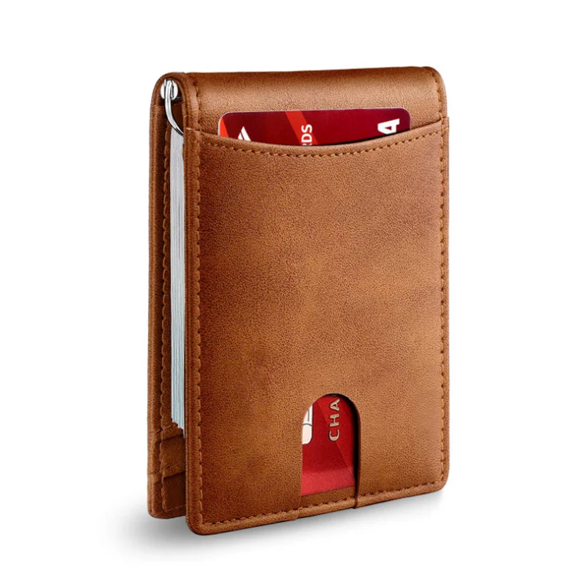 Custom high quality ID window leather minimalist slim wallet RFID credit card holder leather (1600101874833)