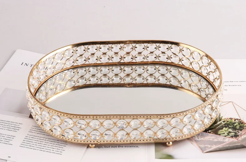 Hight Quality Oval Tray Glass Base Coffee Table Food Luxury Gold Mirror Serving Tray For Home Decor