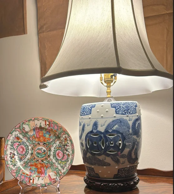 Luxury Large Ceramic Vase Table Lamp with Dome Shade Electric Home Decor Standing Lamp Traditional Design Style