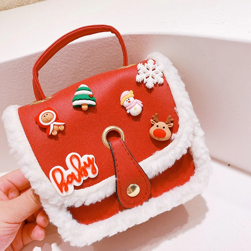 Hot Sale Christmas-patterned New Shoulder Bag Design Cute Cartoon Kid Jelly Fur Fashion Children Plush Bags Handbags For Kids