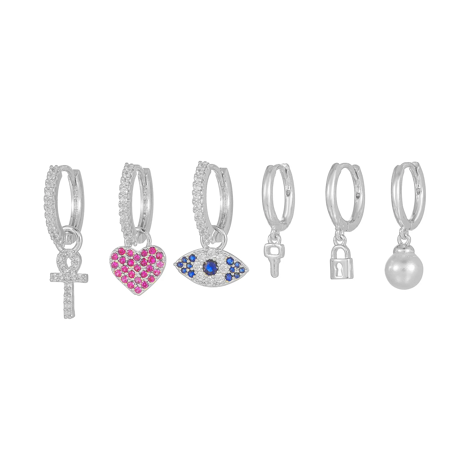 Love Pearl pendant earrings set Ear Buckle Ear Nail Female Colorful Zircon  Gold  bass Earrings Minimalist for Women