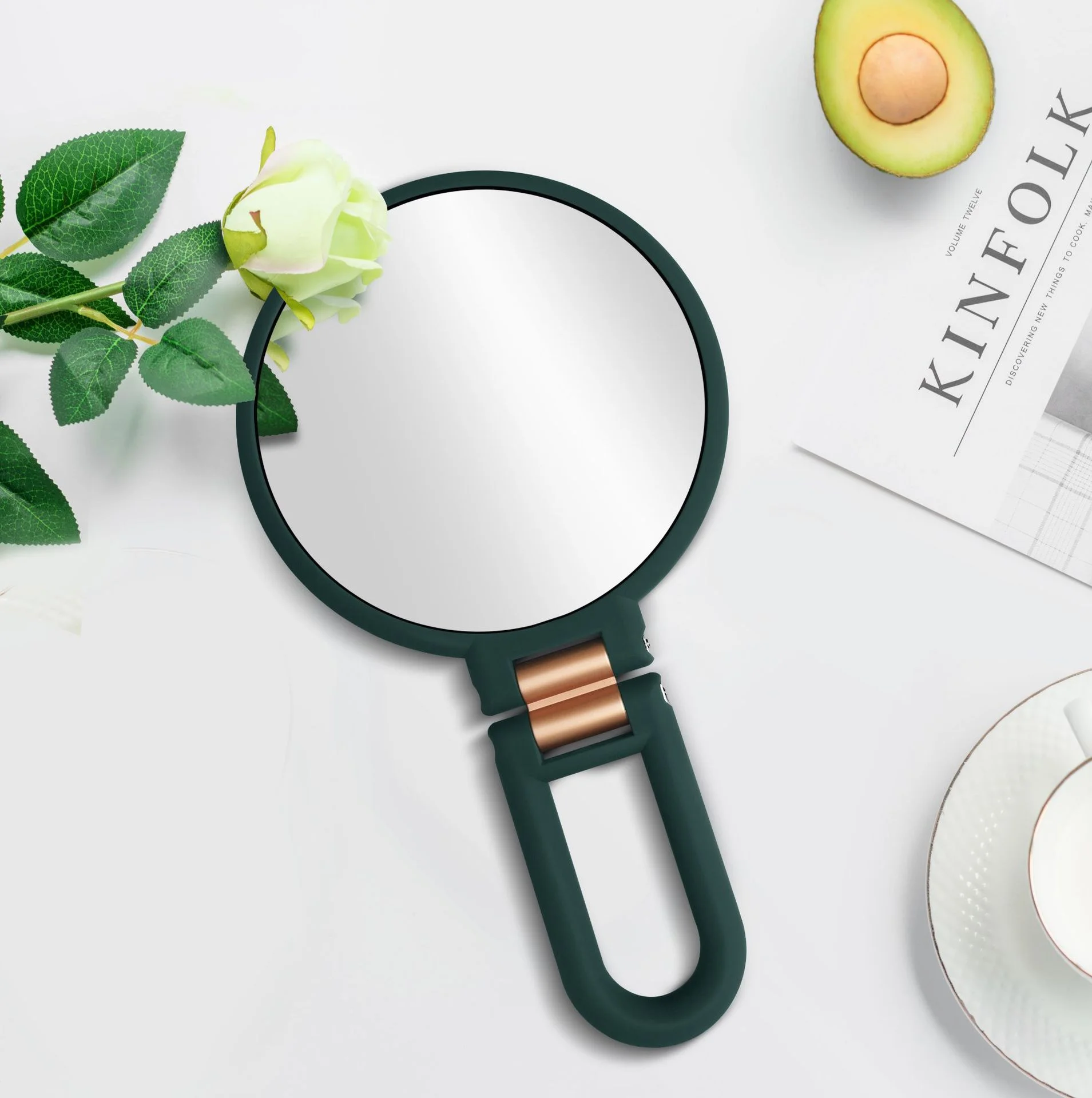 Wholesale Folding Adjustable 2X 5X 10X 15X Magnified Simple Style Mirror Portable Traveling Hand Held Makeup Round Mirror