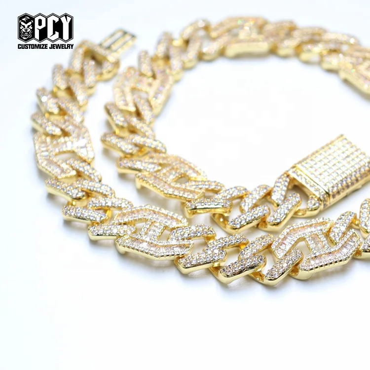 Wholesale Price Fashion Jewelry Necklace  Silver Cuban link Chain Hip Hop Jewelry Necklace 925 Sterling Sliver with Zircon CZ
