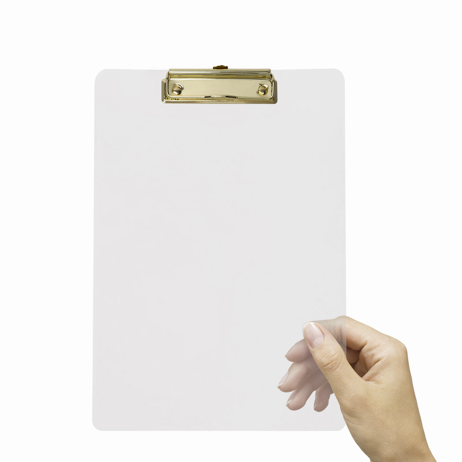 Custom Designed Office Stationery A4 Clear Color Acrylic Clipboard with Gold Binder clip