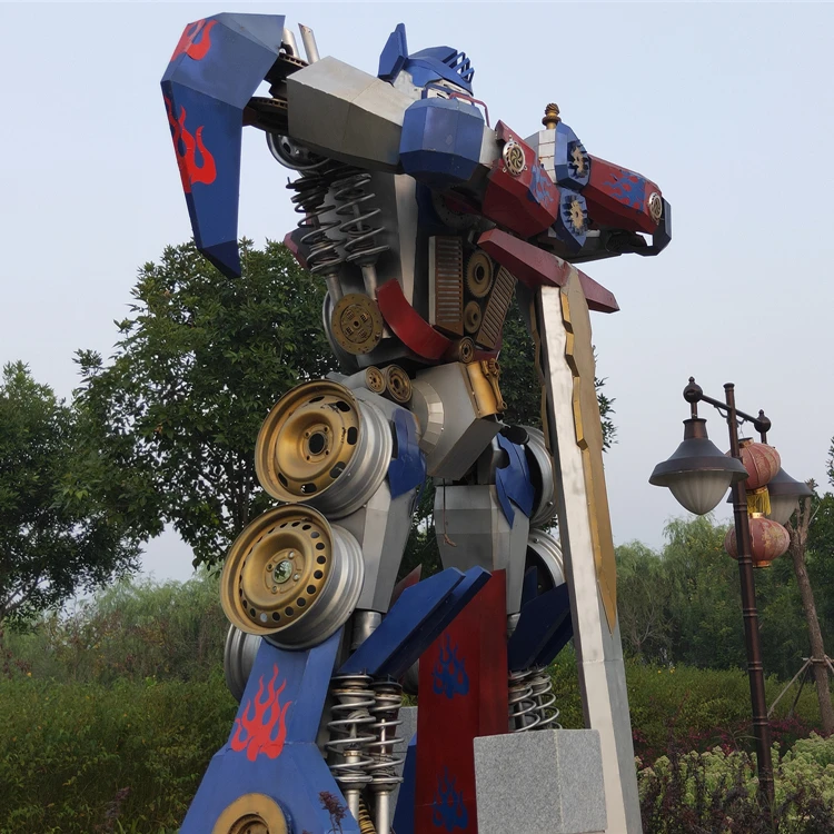 Movie-themed Custom Large Stainless Steel Transformer Metal Robot Statue Sculptures landscape