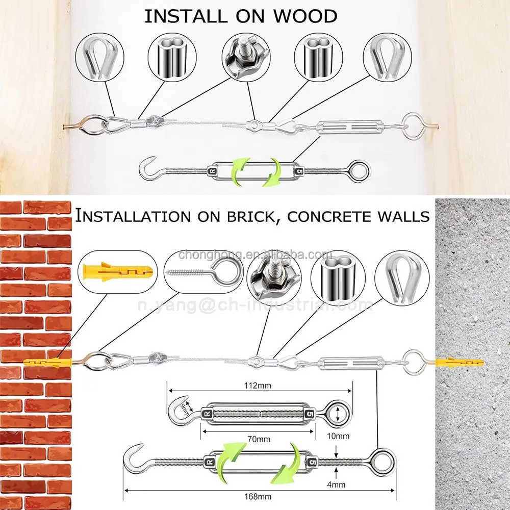 Vinyl Coated Aircraft Cable 50M/165FT 304 Stainless Steel Wire Cable 1/16 Wire Rope Steel Cable Wire Tensioner Kit