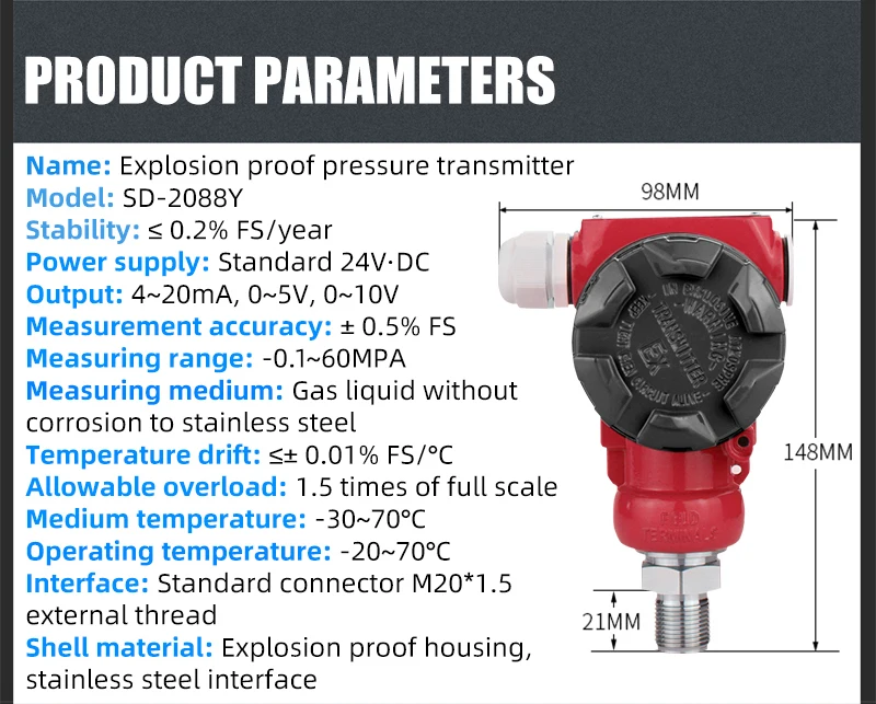 Factory price 60bar 0.5%FS   4-20mA 0-10V  pressure sensor 304 stainless steel pressure transmitter
