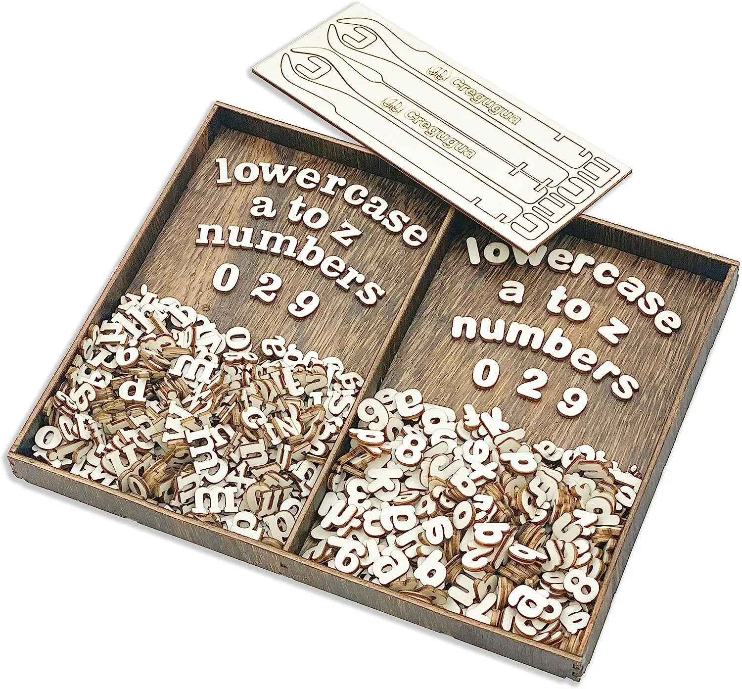 Tiny Wooden Letters Unfinished Wood Numbers for Scrapbooking Crafts with Two Fonts in Brown Tray