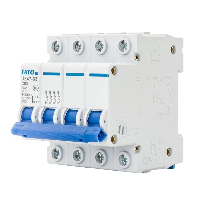 FATO DZ47-63 4P 4.5Ka 6Ka AC MCB 1-63A 230V/415V 4Pole Short-Circuit Protection Breaker