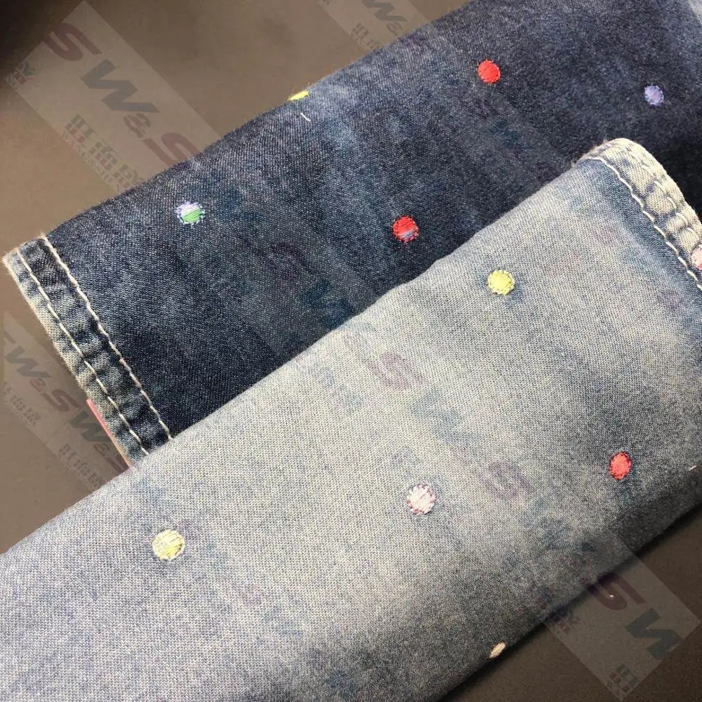 100% Cotton Indigo twill embroidery Chambrary shirt fabric 46-3
