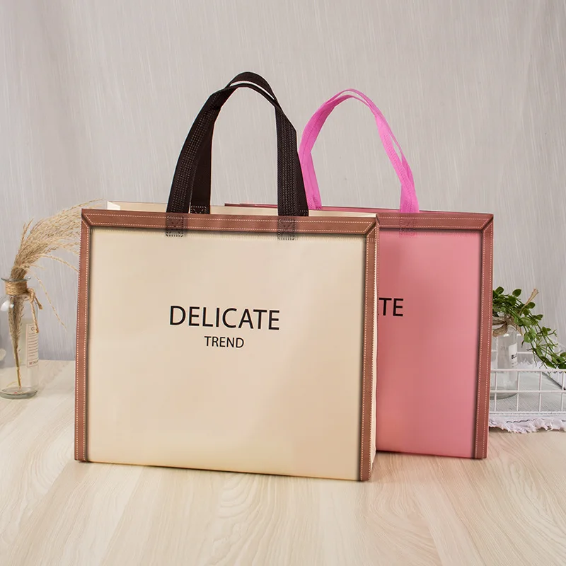 wholesale printed customized recycled biodegradable pink non woven shopping bag