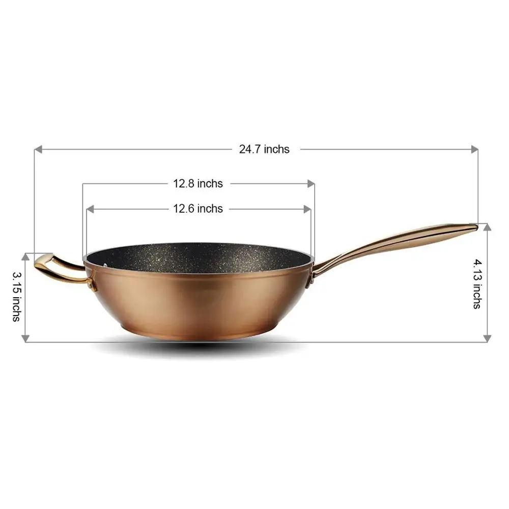Forged Golden Marble Coating Wok With Lid, Wok Pan