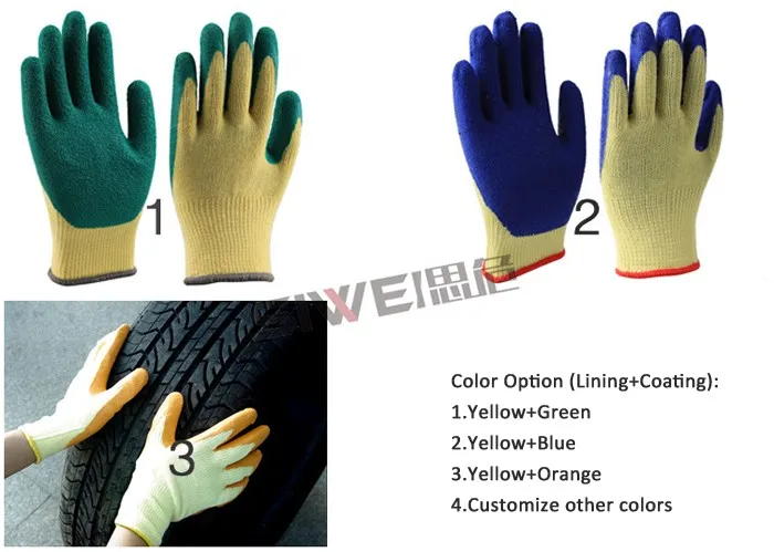 Seeway 10G Yellow Crinkle Latex Gloves Construction Gloves