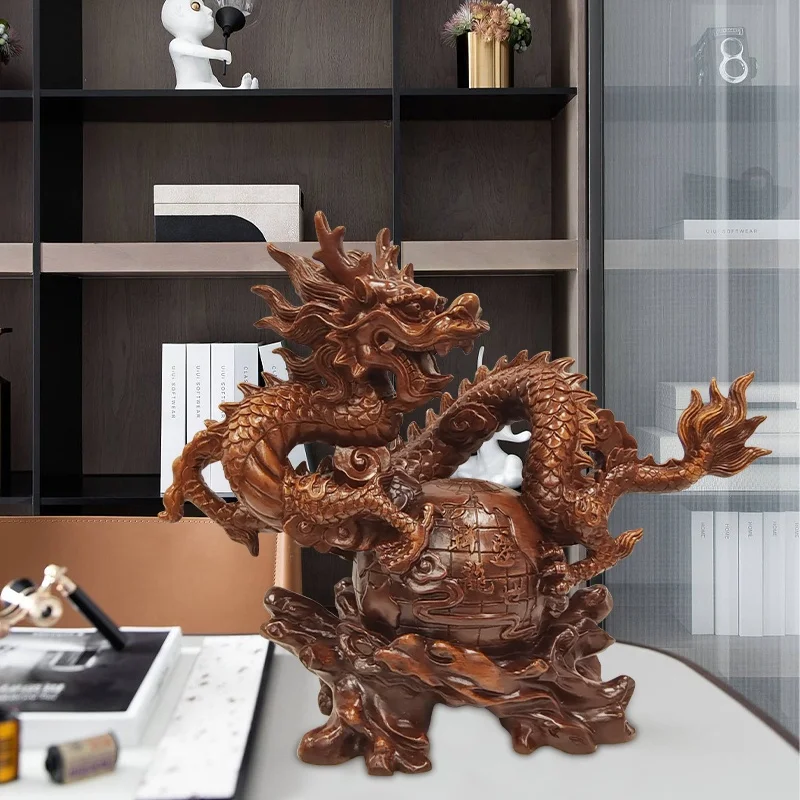 Traditional Chinese Feng shui figurines decorated wood grain color resin dragon statue crafts home decoration sculpture