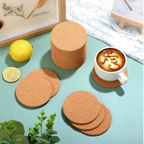 Cork Round Edge Coasters Bulk Heat Resistant Plain Coasters for Gifts Reusable Cork Circles for Wine Glass, Mug, Coffee Cup