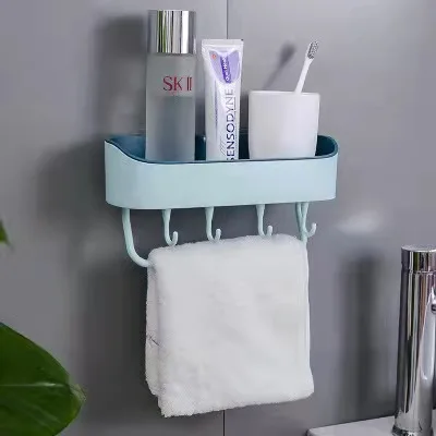 Bathroom Shelf Wall Mounted Shampoo Cosmetic Storage Rack Plastic Toilet Shower Shelves With towel rack