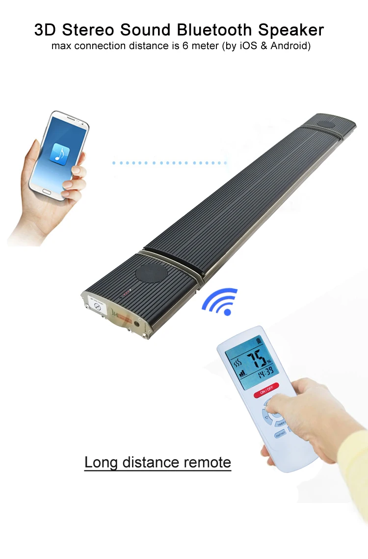 Настенный инфракрасный электрический обогреватель для йоги ipx4 с беспроводными динамиками 1800 Вт