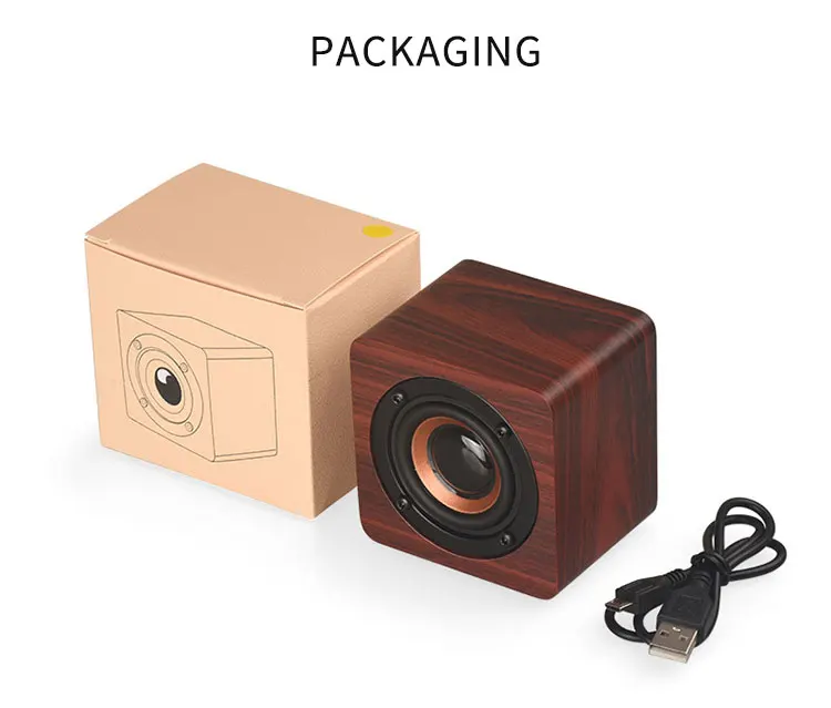 HANMOSS Wood Square Speakers Portable Mini Speaker Square Audio Box For Pc Phone Home
