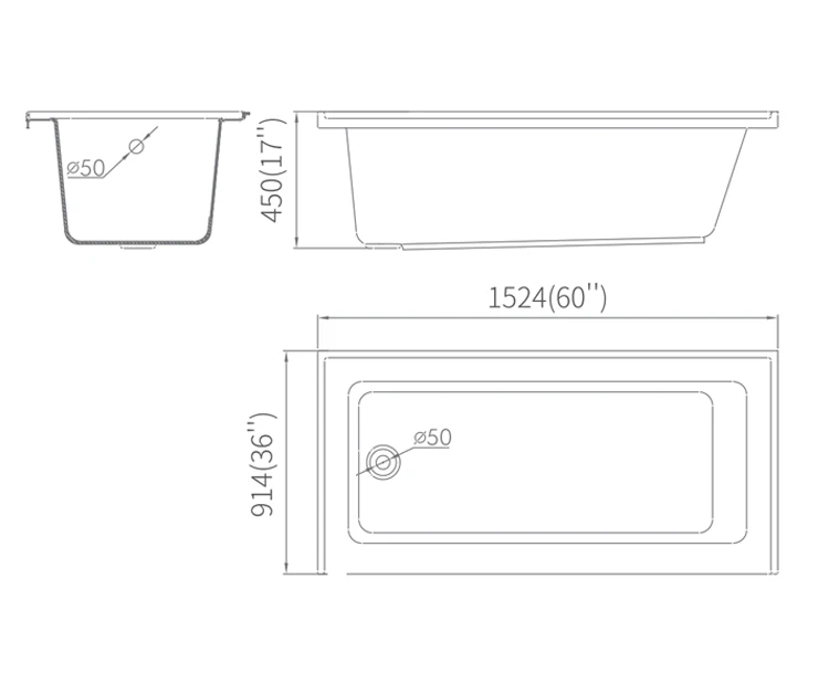 Acrylic walk-in bathtubs Underscore Rectangle Drop-In Bathtub in White