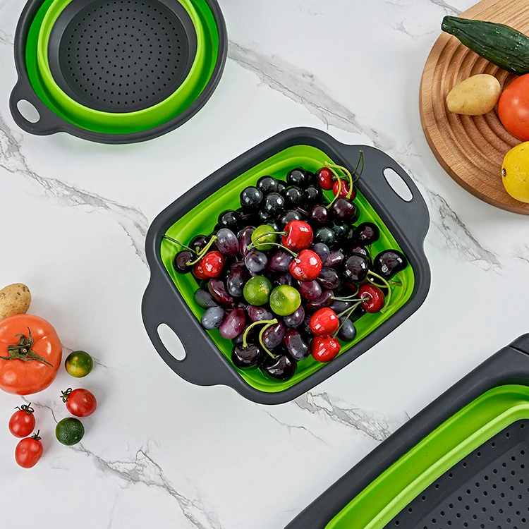 Kitchen Collapsible Colander Pasta Vegetable Fruit Basket With Handles Foldable Silicone Strainer