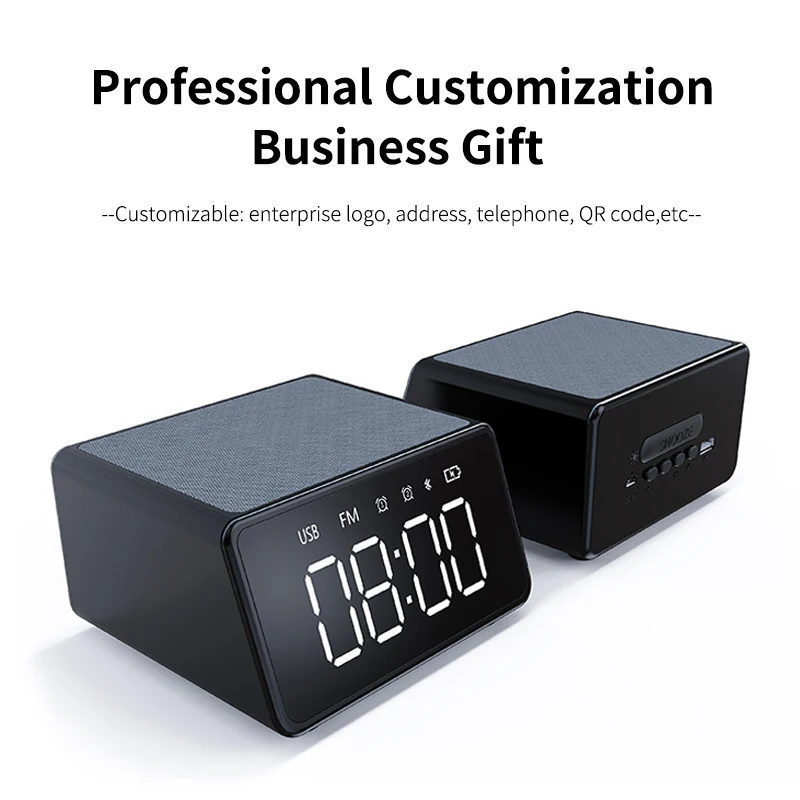 2021 wireless charger speaker usb mini portable large capacity battery BT speaker with alarm clock