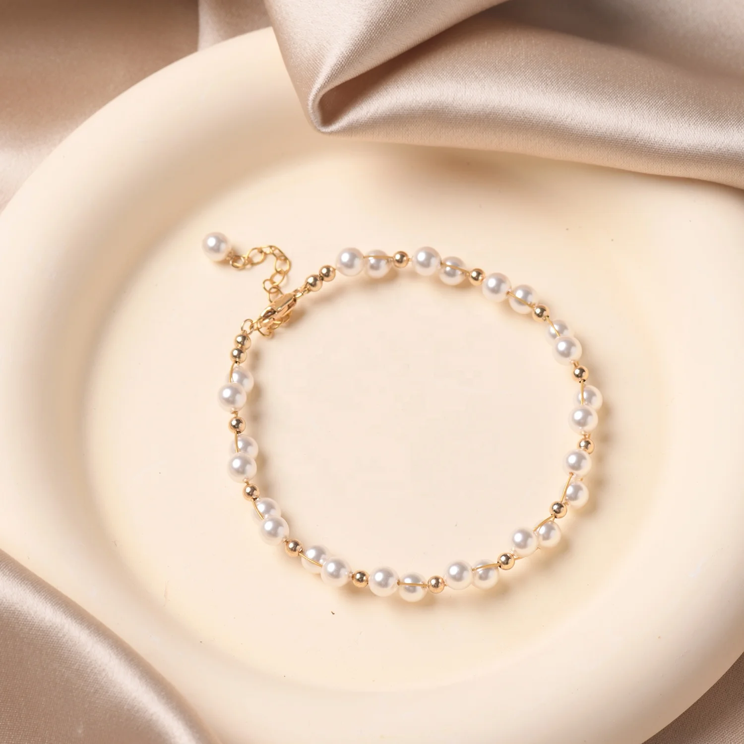 New style high quality 14k gold filled beaded pearl bracelet fashion jewelry for women