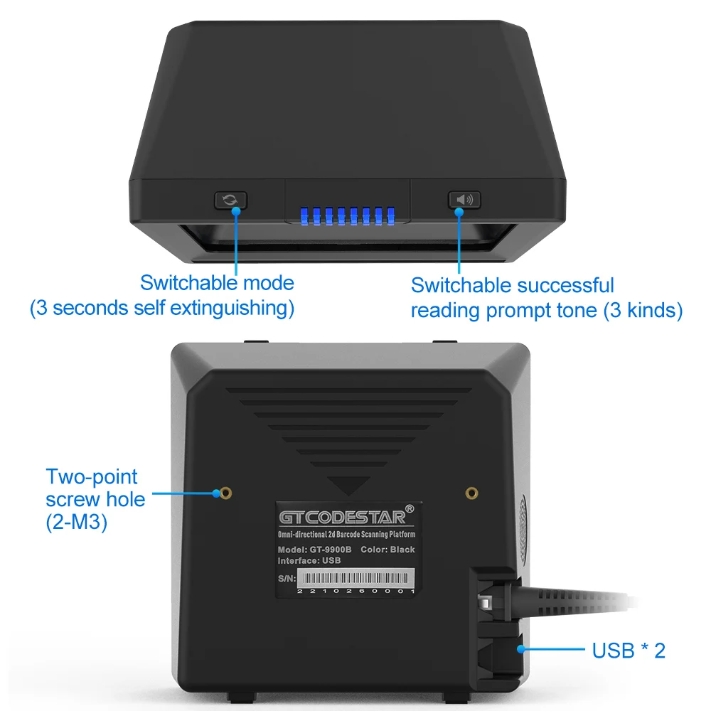 China 2D Cmos Usb/Rs232 0mni-Directional Wireless Or Scanner Auto Scan Desktop Barcode Scanner
