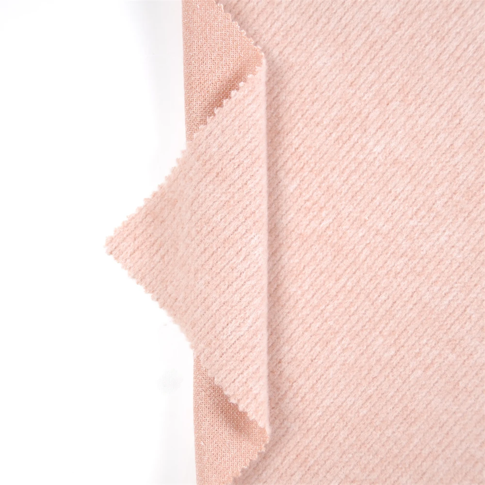 New Style Solid Plain Polyester Rayon Blended Knitting Brushed 1*1 Rib Knit Fabric