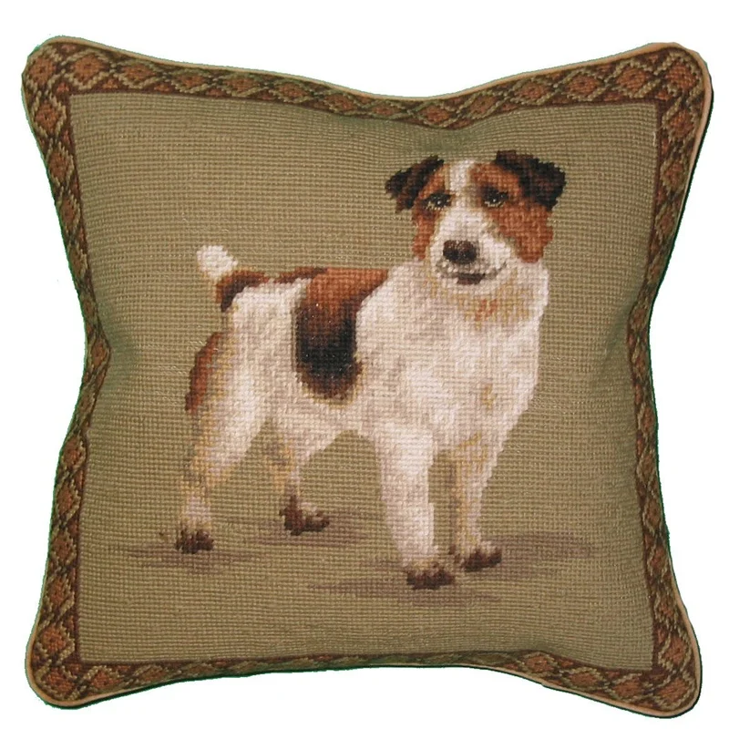 Custom Elegant Handmade Golden Retriever Decorative Needlepoint Cotton Pillow