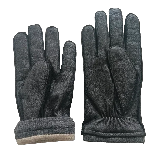 2024 New Collection Custom Men Winter Goatskin Leather Gloves Imitation Deerskin Leather Gloves Lined with Knitted Lining