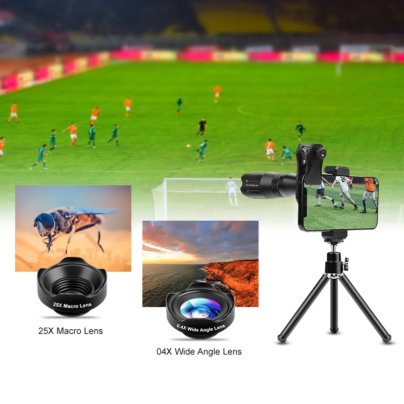 Phone external lens kit 20x zoom telephoto lens move 3 in 1 wide Angle and macro lens
