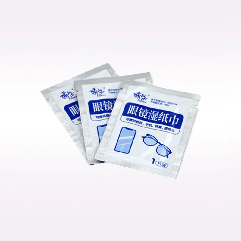 Wholesale custom Mini single piece 50pcs/box disposable clean wet strong paper wipe screen/glasses/ lens wipes