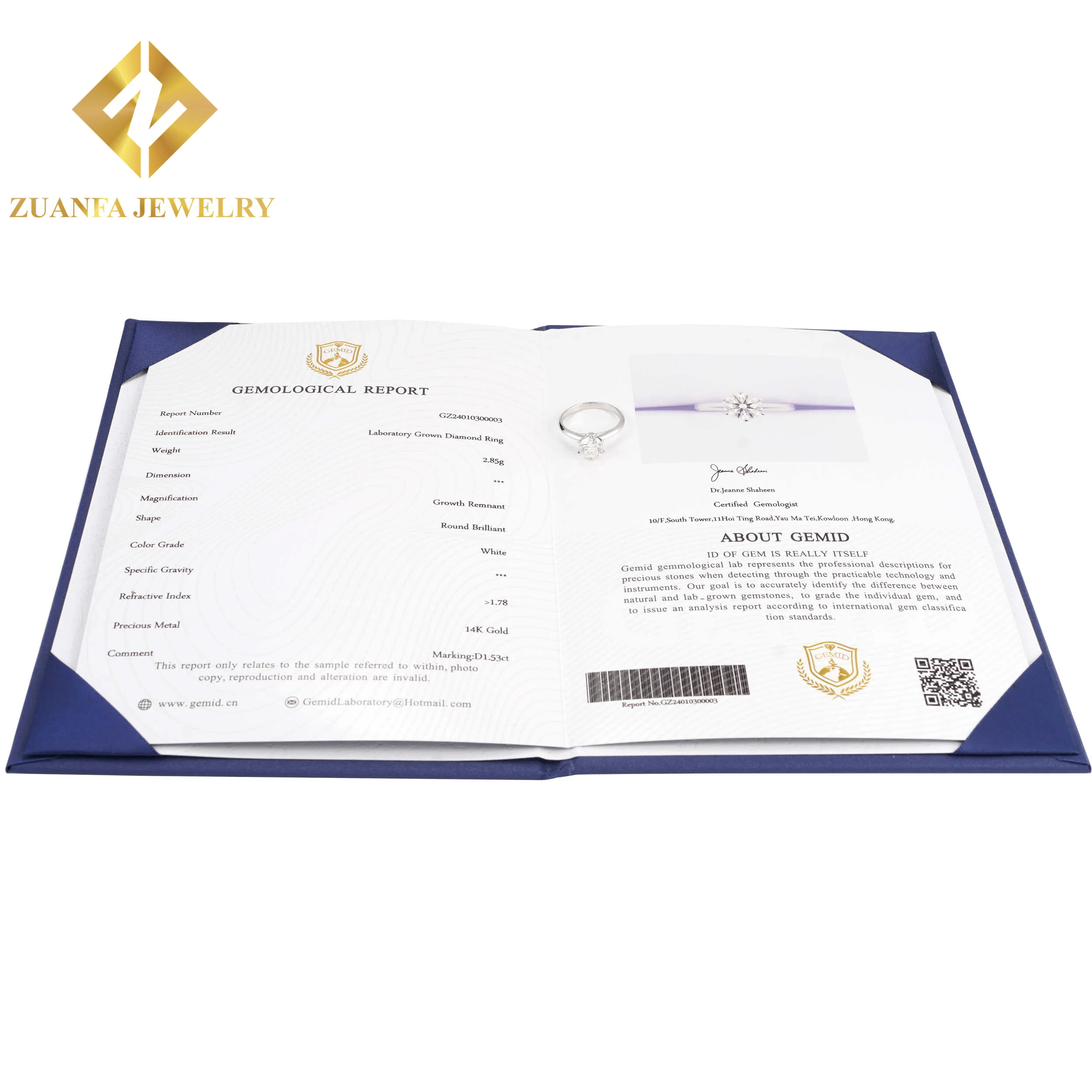 Classical 6 prongs brilliant cut 1.03 Carat IGI certificate 14K solid gold solitaire lab diamonds engagement/wedding rings