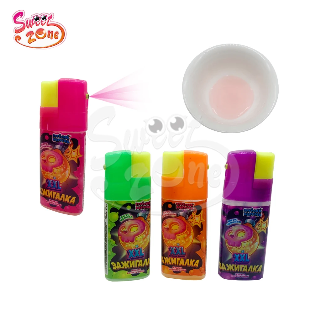 Wholesale sweet sour candy colorful fruit lighter spray candy toys candy