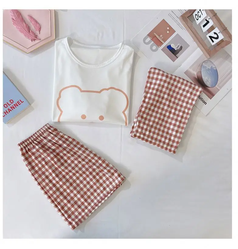 RTS Summer High Quality Women Print Home Clothes Sleep Wear Ladies Short Sleeve Pajamas For Women Set