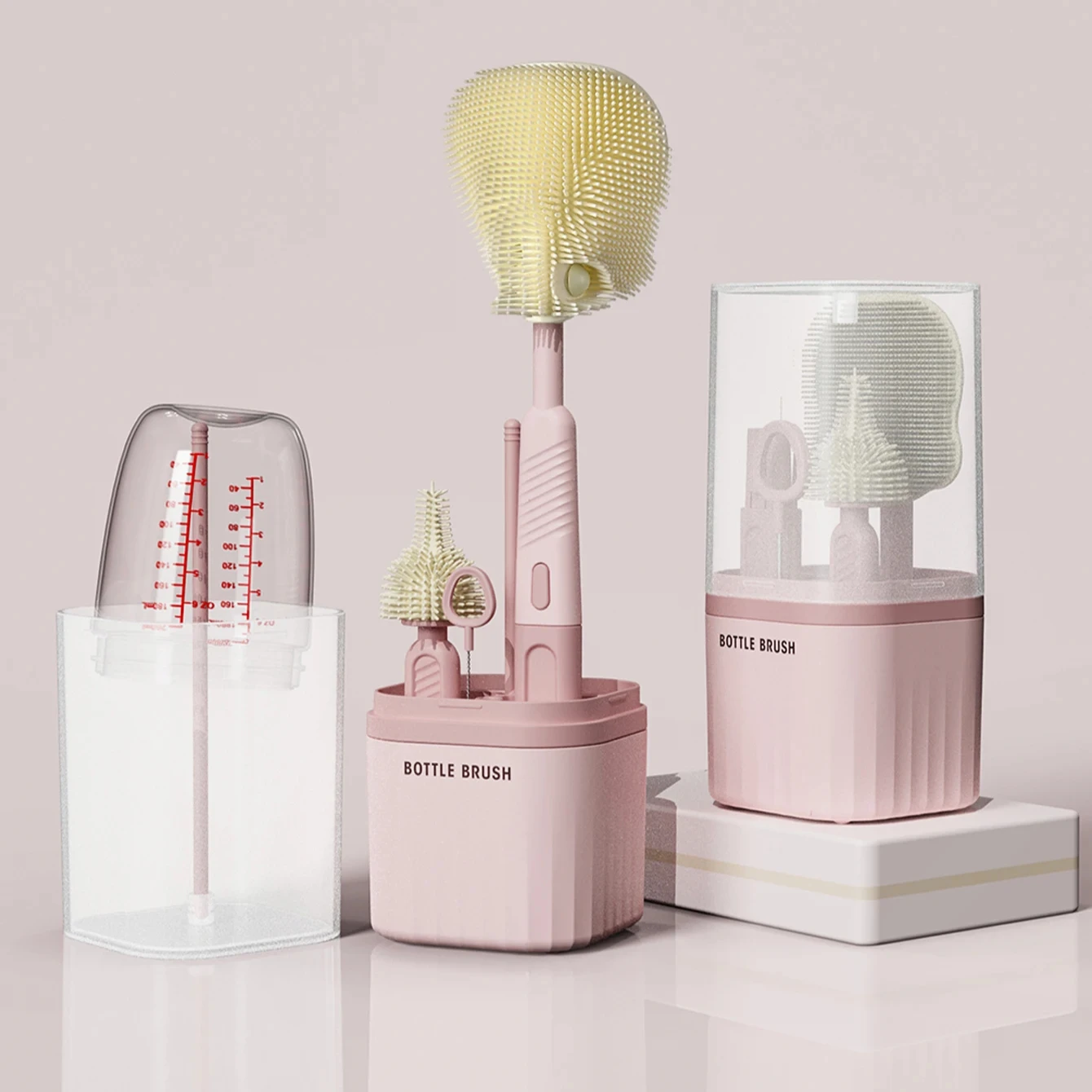 Candy Color Portable Travel Silicone Baby Bottle Straw Pacifier Cleaning Brush Dry Bottle Set