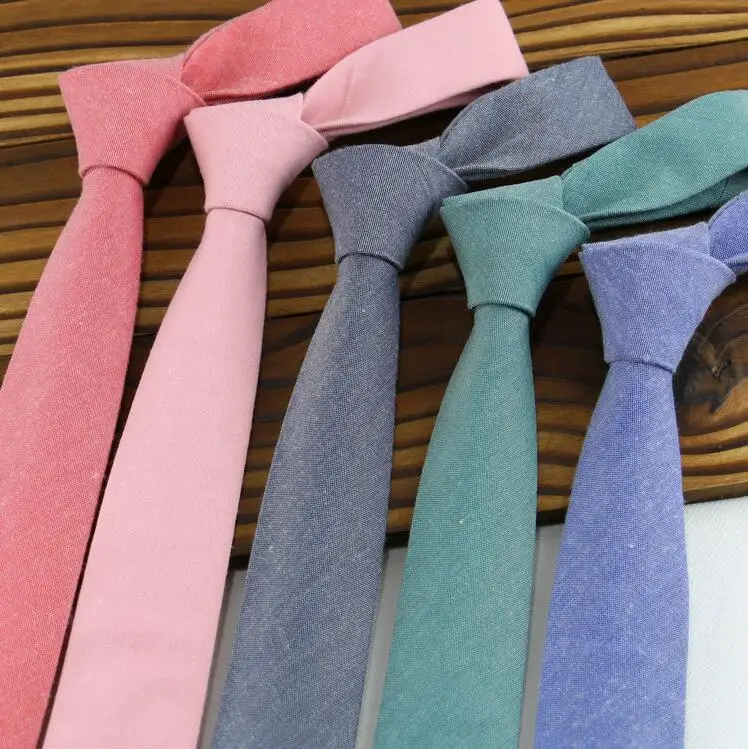 Solid Color 6cm Width Tie Cotton Pure Colorful Slim Neckties for Wedding Ties Skinny Groom Necktie for Men