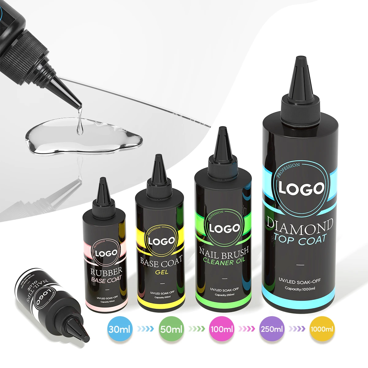 AS Private Label Nail Supplies Manufacture Top Coat And Base Coat Nail art BaseCoat Gel Polish 30ml Rubber Gel Coat Set