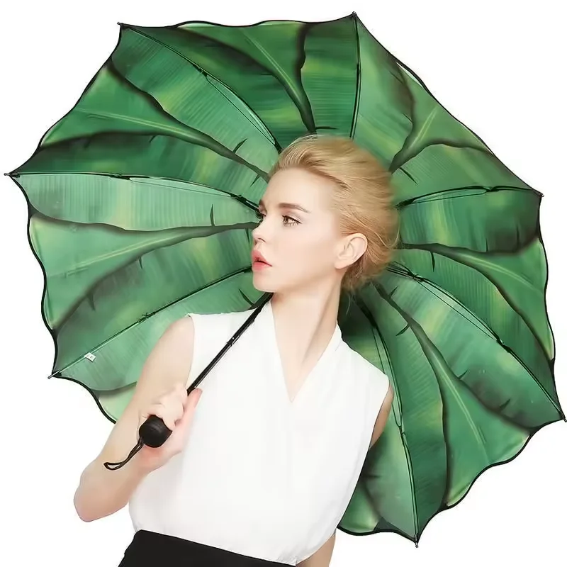LOTUS New Design invention hot sales green folding palm leaves umbrella for girl