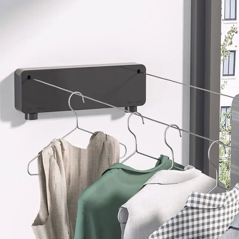 Retractable Clothesline Indoors Laundry Line with Adjustable Stainless Steel Double Rope Wall Mounted Space-Saver Drying Line