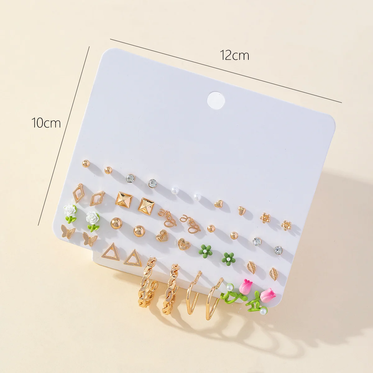 Factory Wholesale Cheap Gold Plated 20 Pairs Heart Love Green Flower Earring Studs Twisted Heart Shaped Hoops Earring Sets
