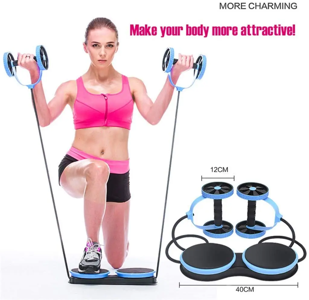 Multi-functional belly double wheel pull dumbbell waist twisting disc exercises ab wheel abs roller for Advanced Abdominal