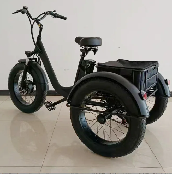 2024 Retro Foreign 24 Inch Snow Beach Wide Tire ElectricTricycle Lithium Electric Bicycle