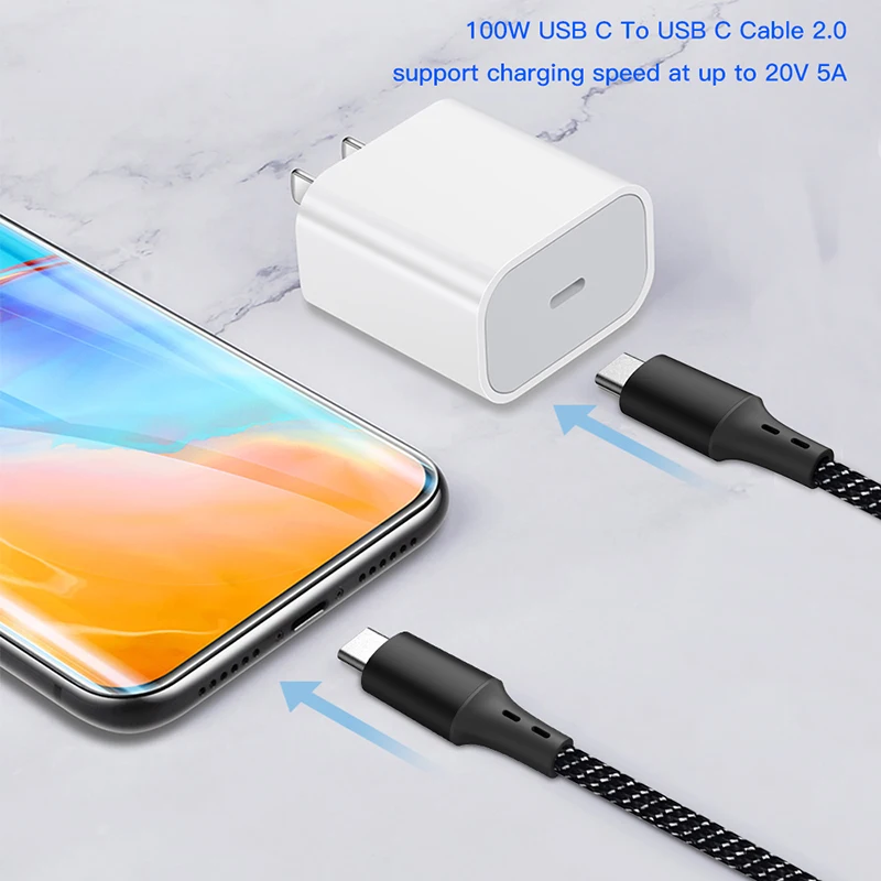Custom OEM 1.5M 2M 3M braided charging cable Nylon Braided Metal Head Type c usb Data  Cable C to C  For Mobile device