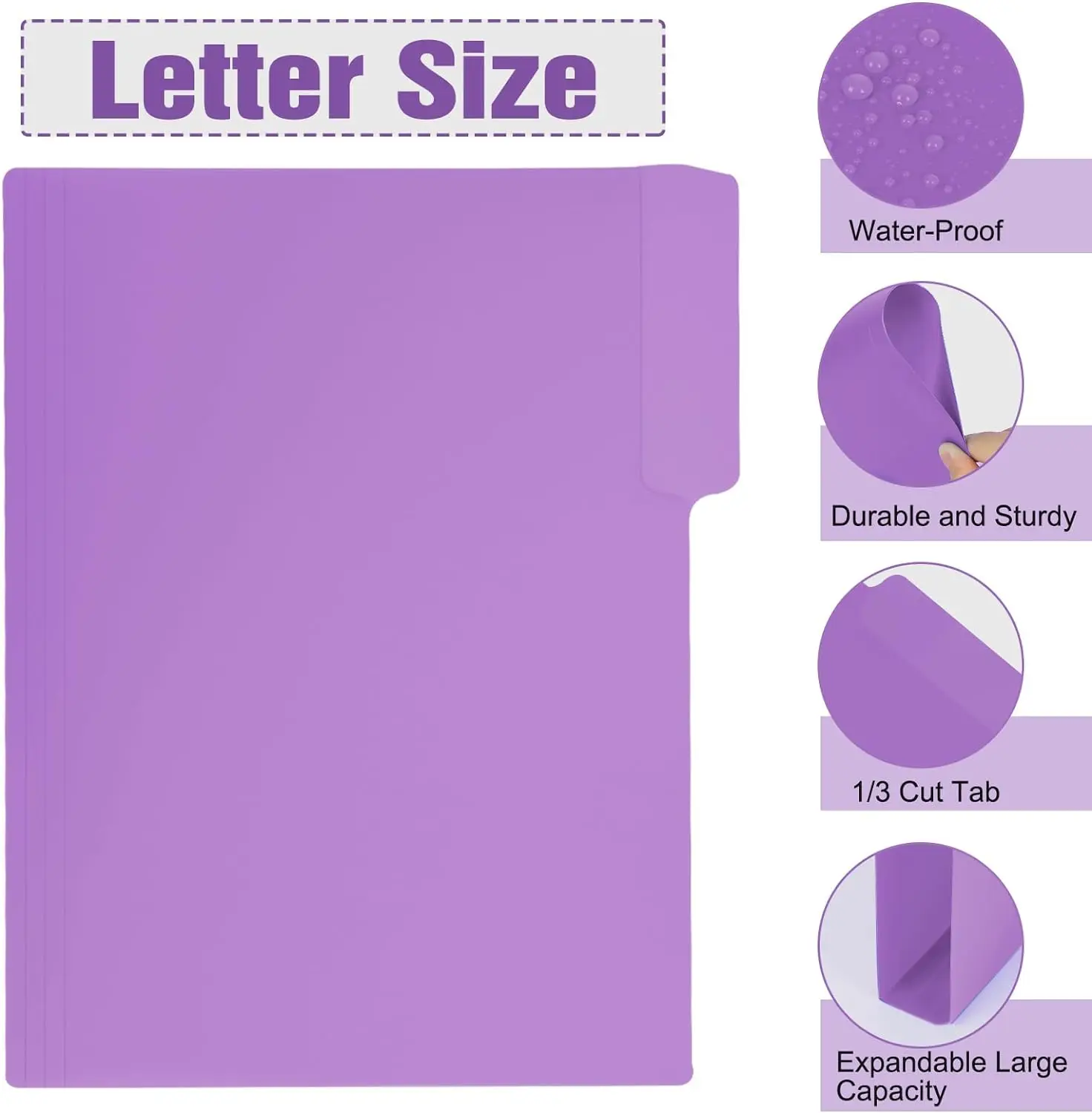 Plastic Manila File Folders Letter Size Poly Filing Folders Colored Heavy Duty 1/3 Cut Tab for School