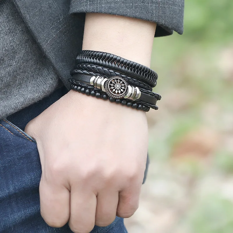 4 pcs/set Retro Woven PU Leather DIY Combination Bracelets Fashion Jewelry Set Bracelet&Bangles