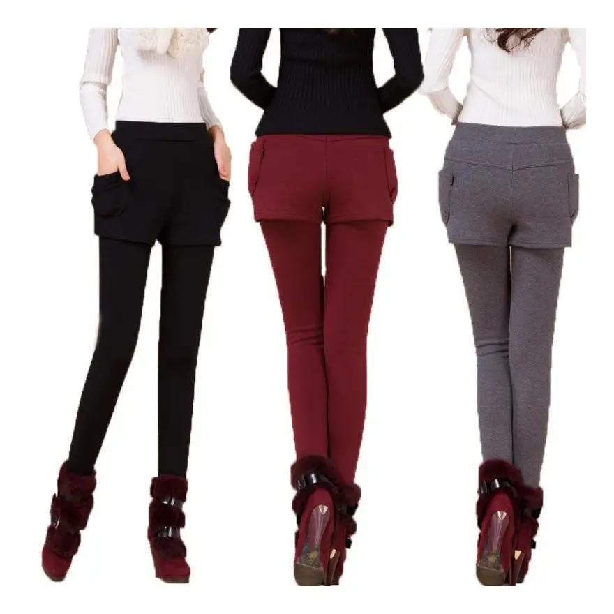 Новинка осенне-зимняя женская одежда бархатные и толстые облегающие теплые женские брюки из двух частей оптом