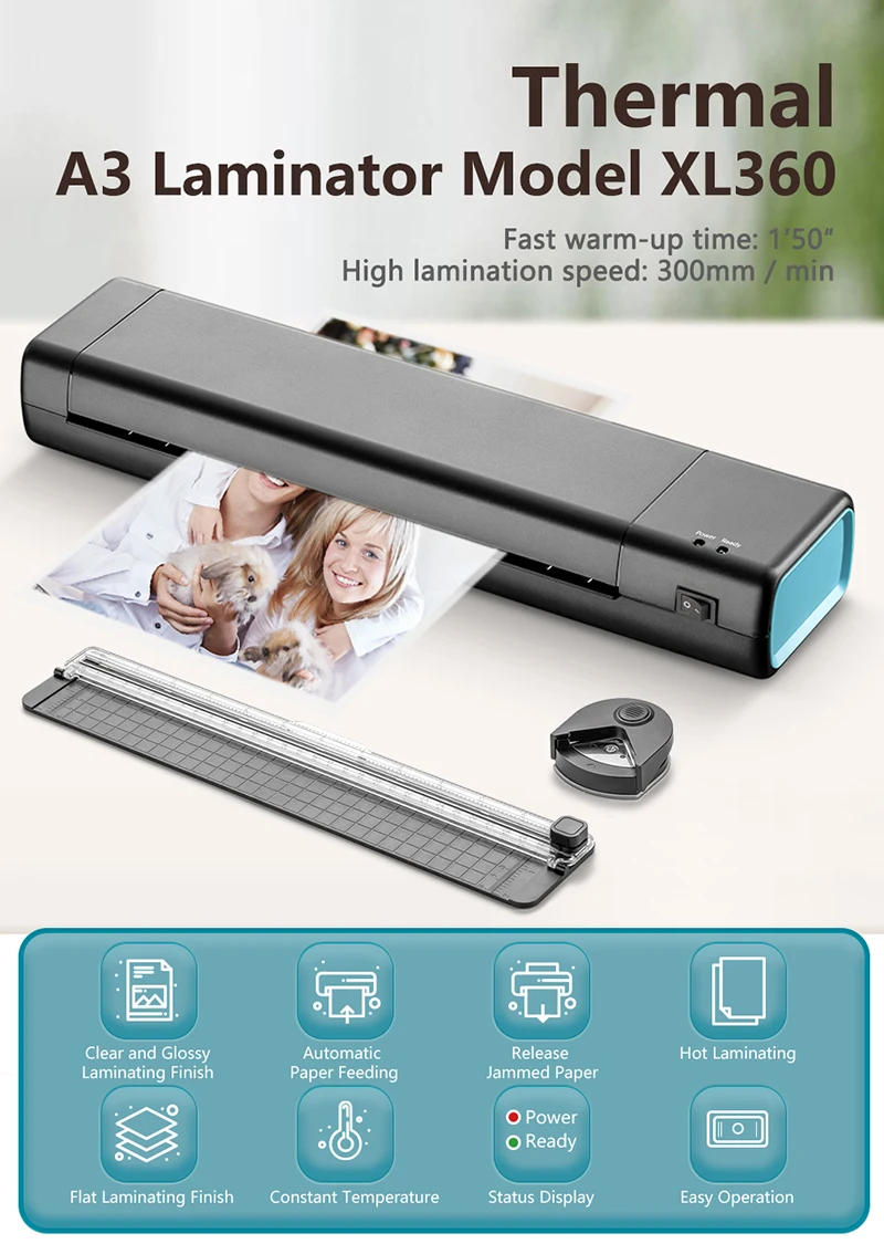 XL360 Small 330mm OEM A3 A4 Plastic Heated Roll Laminator Office Laminating Machine with Manual Table Pouch Hot Cold Lamination