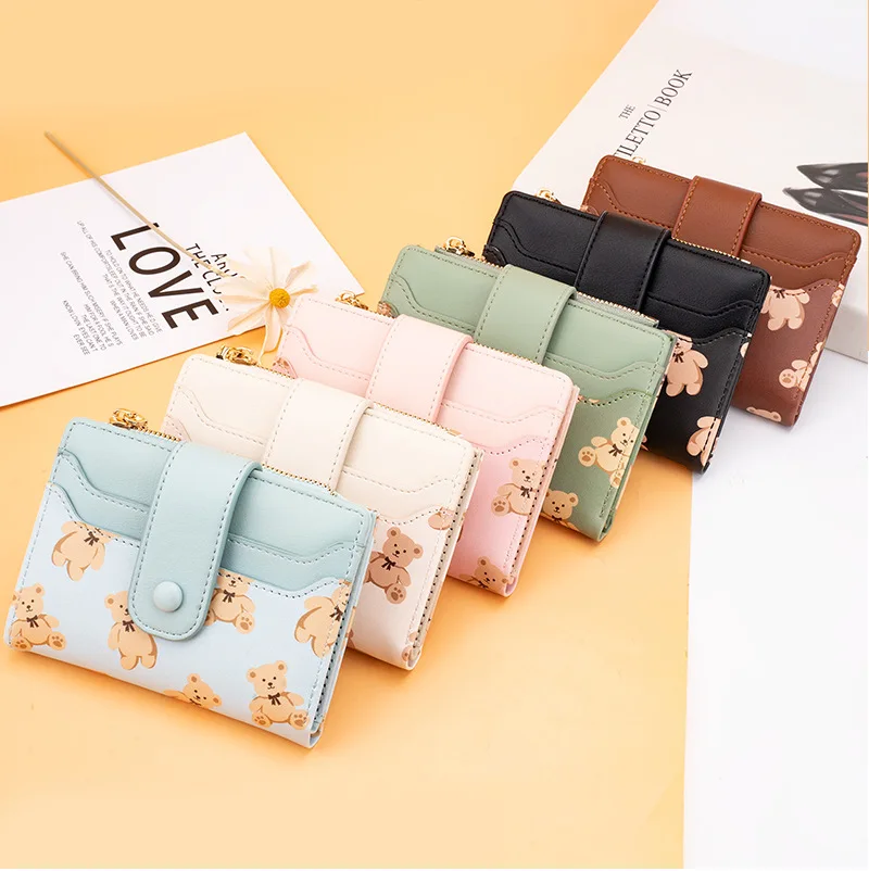 2024 Wholesale Custom Logo Fashion Card Holder PU Leather Purse for Ladies Sweet Cute Bear Women Wallet