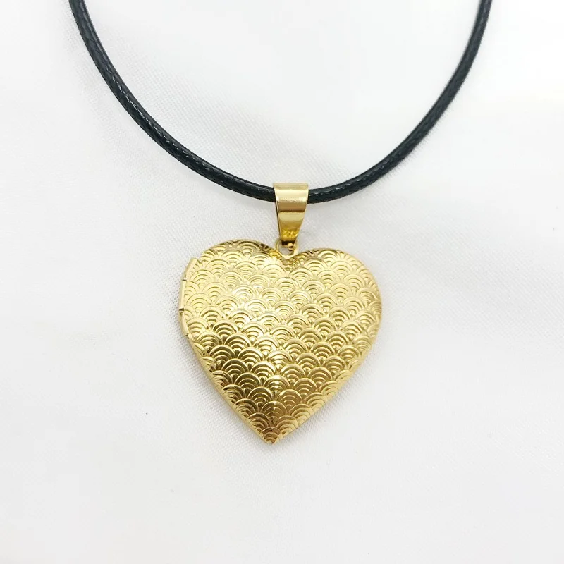 DIY girl black  rope scale golden  heart photo frame box pendant creative photos  jewelry gold plated stainless steel necklaces